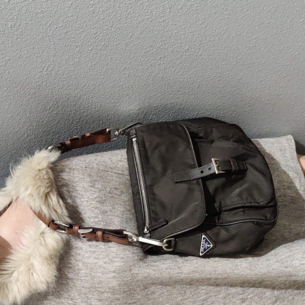 Authentic Prada nylon and leather handbag.